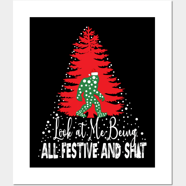 Funny Christmas Festive Vintage Sarcastic Bigfoot Xmas Tree Wall Art by NIKA13